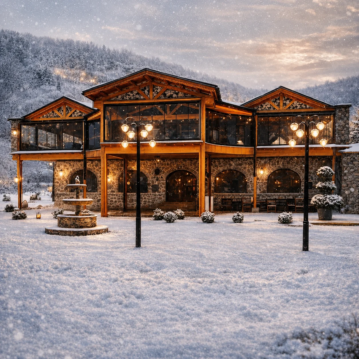 Sürmelim Gurme iç mekânında taş ve ahşap restoran atmosferi